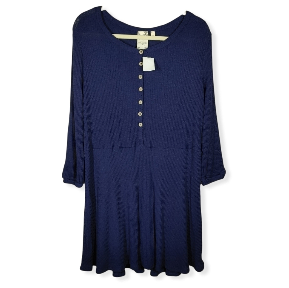 Blu Pepper Navy Blue Ribbed Oversized Babydoll Dress Size Medium